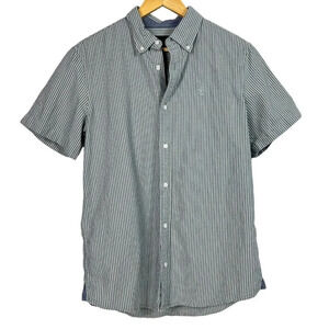 14th and Union Men's Size M Shirt Short Sleeve Button Down Gray Striped Pocket